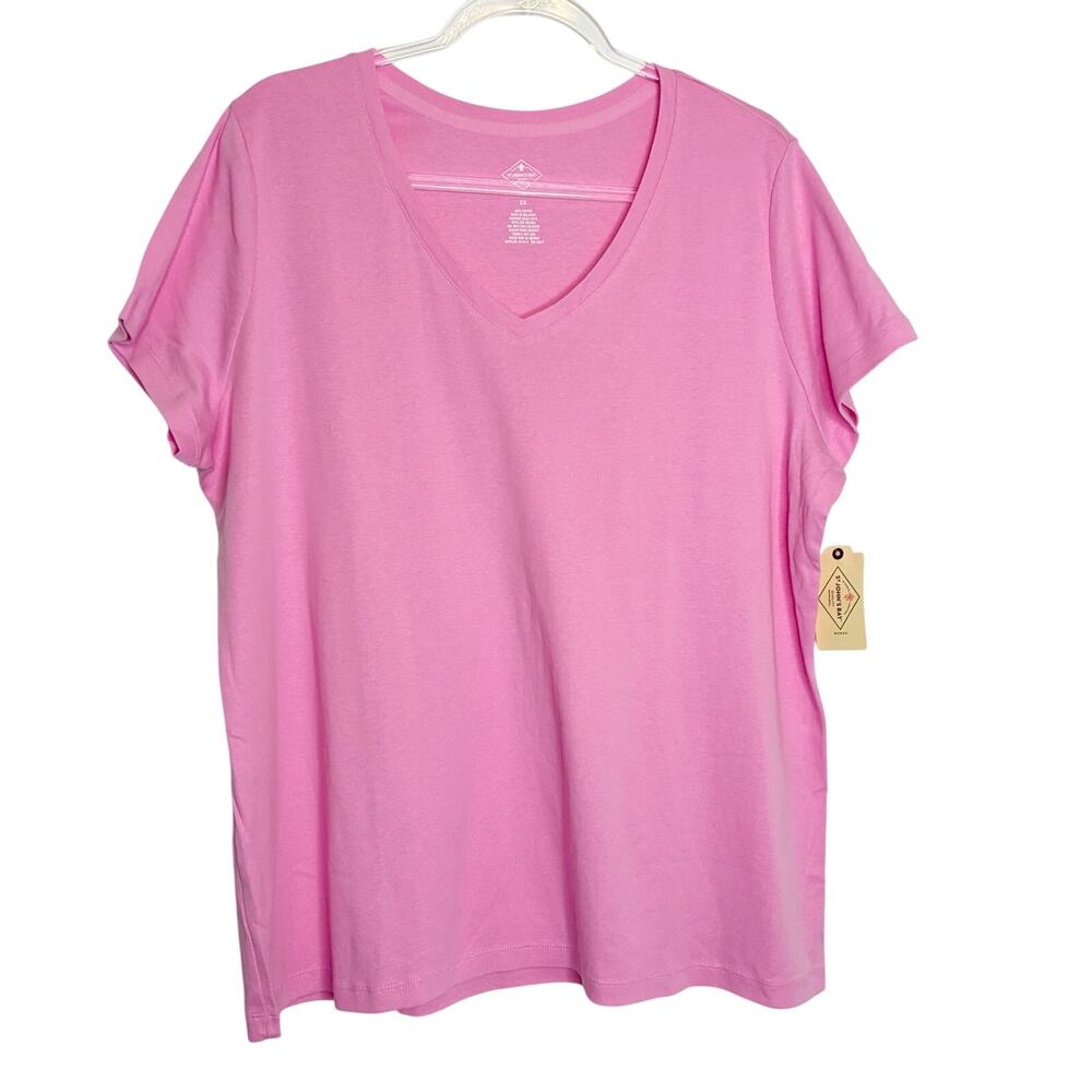 St. John's Bay Bubblegum Pink 100% Cotton Short Sleeve V-Neck Tee NWT Womens 2X